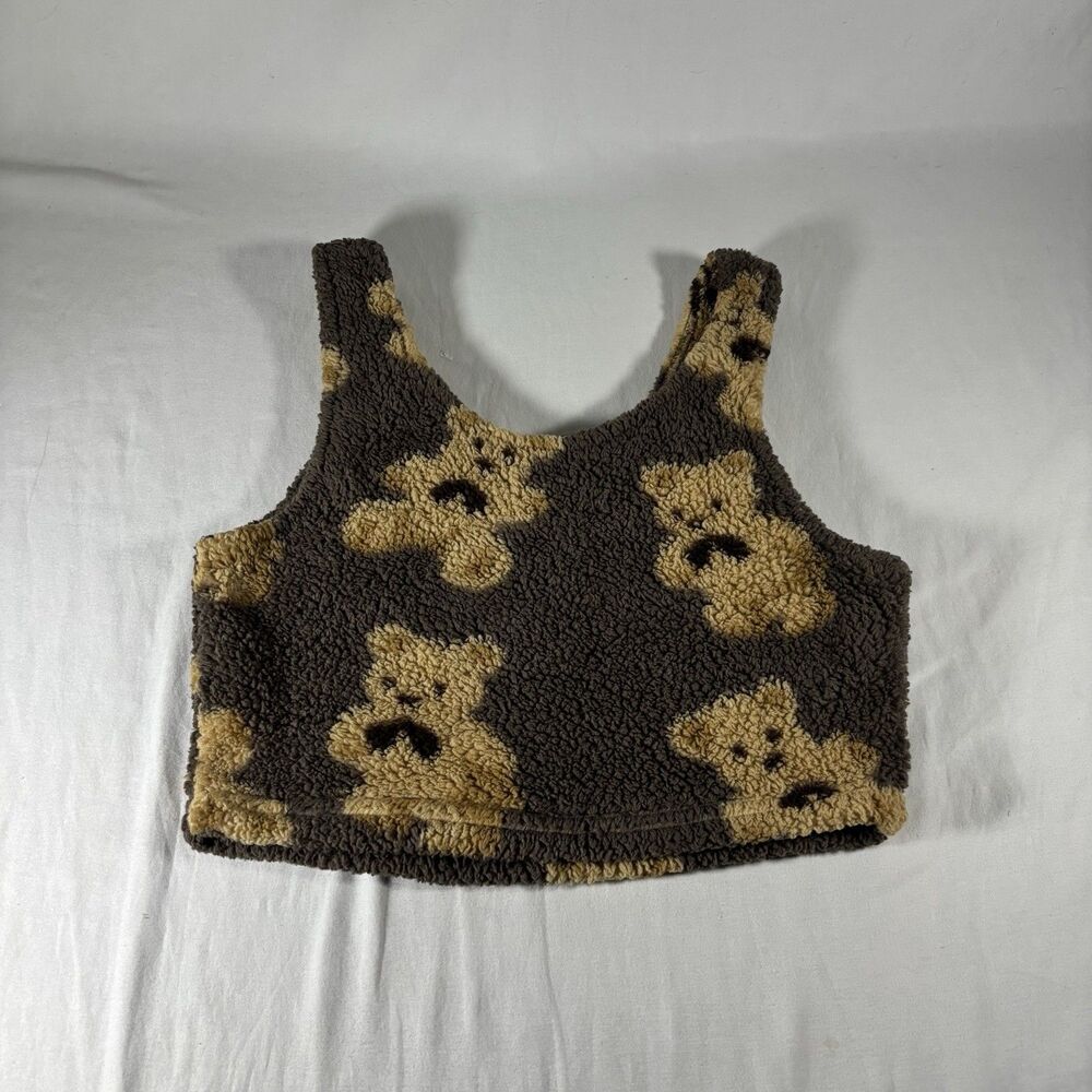 Teddy Bear Sherpa Crop Tank Top L Fleece